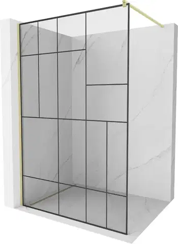 Sprchové dvere MEXEN/S - Kioto Sprchová zástena WALK-IN 90 x 200, čierny vzor 8 mm, zlatá kartáčovaná 800-090-101-55-78