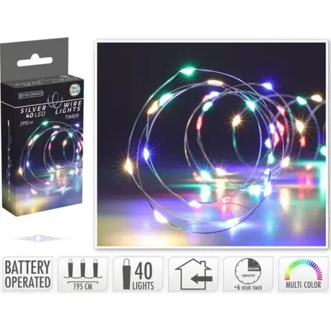Vianočné osvetlenie Kinekus Svetlo vianočné 40 LED farebné, s časovačom, baterky, vnútorné