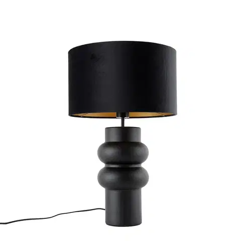 Stolné lampy Dizajnová stolná lampa čierna s tienidlom z čierneho zamatu so zlatom 35 cm - Alisia