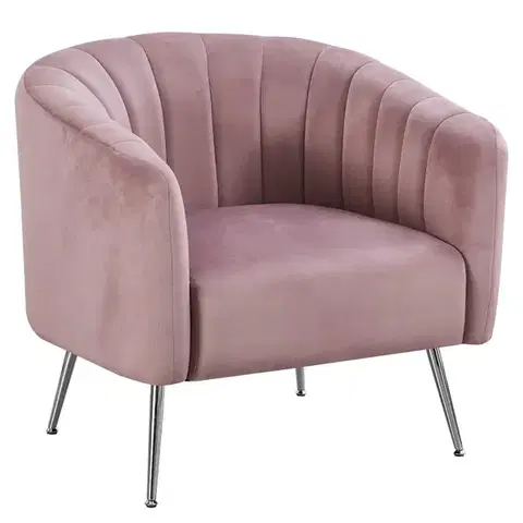 Kreslá KONDELA Bagy dizajnové kreslo ružová (Velvet) / strieborná