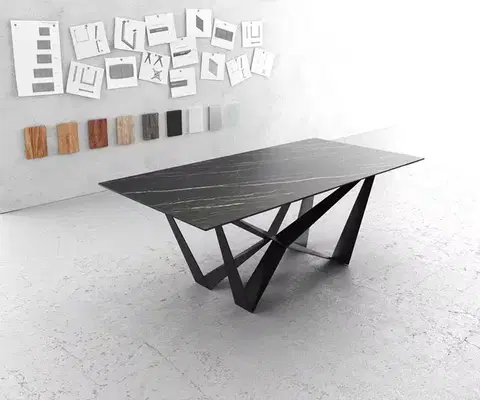 Jedálenské stoly DELIFE Jedálenský stôl Edge 200x100 cm Laminam® keramika hnedá stredová podstava plochá oceľ čierna