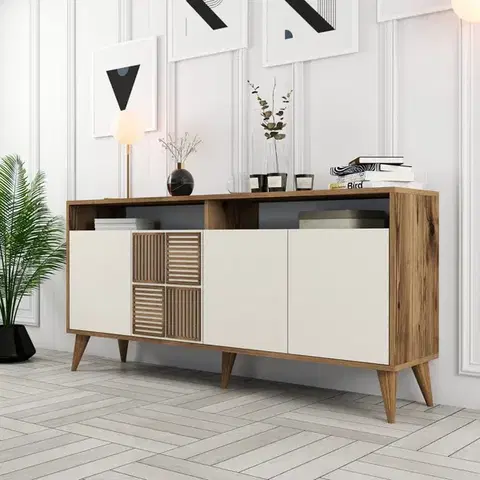 Komody Konzolový stolík Milan 160 - Walnut, Cream