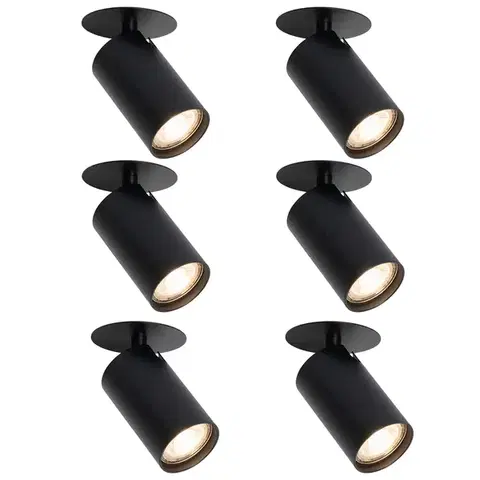 Zapustené svietidlá Sada 6 moderných zapustených bodových svetiel čierna GU10 50mm - Chels