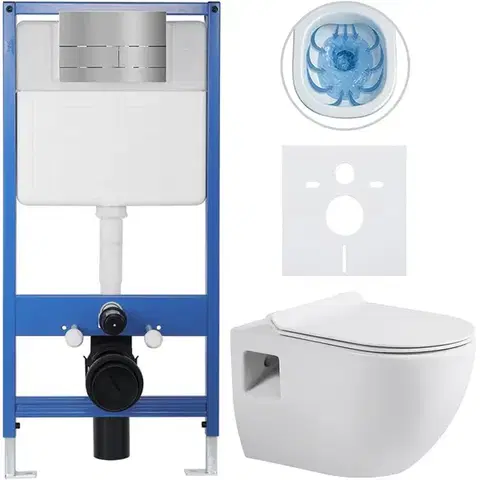 Záchody CERANO - Kompletný WC set Profi/Dure - biela lesklá - WC tlačidlo Line/Nerez - predstenová inštalácia - 51x35 CER-8050BD84291