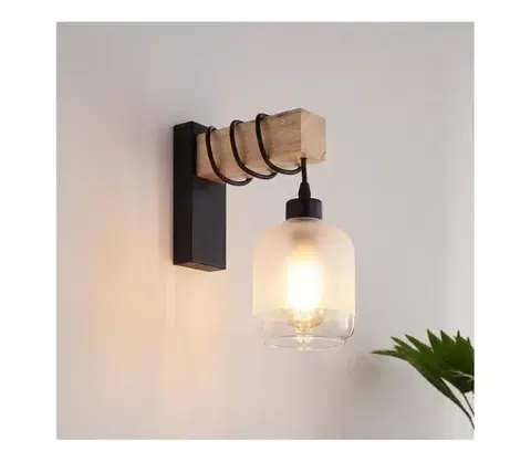 Svietidlá BRILAGI - Nástenné svietidlo WOOD GLASS 1xE27/60W/230V borovica/čierna/biela EG44078+NSTK7779