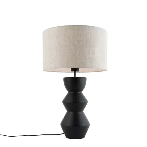 Stolné lampy Dizajnová stolná lampa čierna s tienidlom z látky svetlosivý 35 cm - Alisia