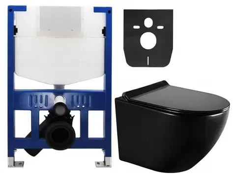 Záchody MEXEN/S - WC predstenová inštalačná sada Fenix XS-F s misou WC Lena + sedátko softclose, čierna lesk 68030224070