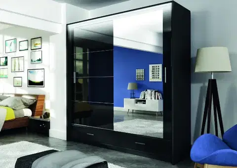 Šatníkové skrine MARSEILLE 203 šatníková skriňa čierny lesk 208cm