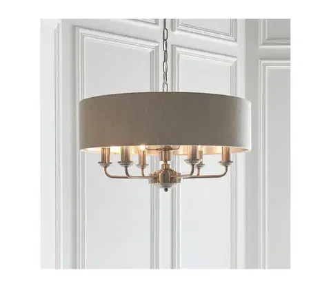 Svietidlá Endon 94357 - Luster na reťazi HIGHCLERE 6xE14/40W/230V béžový/matný chróm 94357