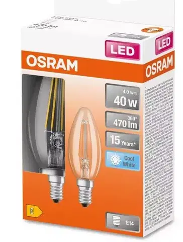 Dekoračné žiarovky Žiarovka LED OSRAM FIL E14 B35 4W 4000K 2ks