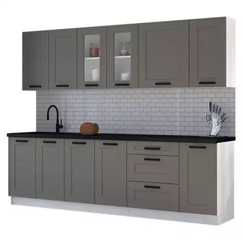 Sivý kuchynský nábytok Kuchynská linka Luna claygrey/biela 260 bez dosku