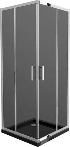 Vane MEXEN/S - Rio štvorcový sprchovací kút 80 x 80, grafit, chróm + vanička so sifónom Flat, čierny 860-080-080-01-40-4070