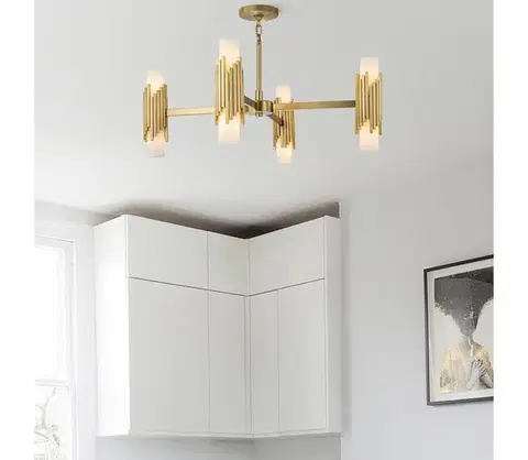 Svietidlá Elstead MARVELE8-AB-OPAL - Luster na tyči MARVELE 8xE14/40W/230V zlatý MARVELE8-AB-OPAL