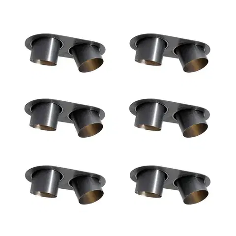 Zapustené svietidlá Sada 6 zapustených bodových svetiel Gunmetal GU10 70 mm naklápateľné 2-svetlá - Installa