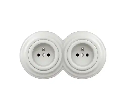 Predlžovacie káble Reblig - Dvojitá retro domová zásuvka s rámikom 230 V, keramická biela 2xRG0008+2xRG0006