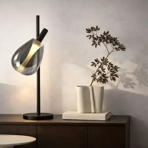 Stolové lampy Lampka nocna Denso czarna szklana z kloszem dymionym minimalistyczna