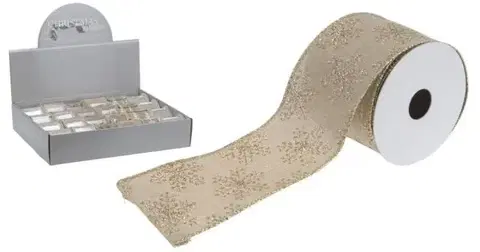 Ostatné vianočné dekorácie Kinekus Stuha vianočná 6x270cm, ivory/zlatá, mix