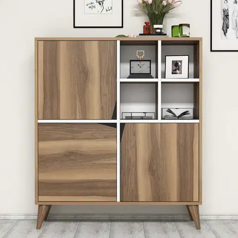 Komody Viacúčelová skrinka Pulse - Walnut, White