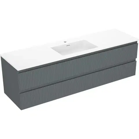 Kúpeľňový nábytok MEXEN/S - Rivel kúpeľňová skrinka 160 cm s umývadlom Otis, 2 zásuvky, reliéf, grafit mat/biela mat - 91A20-16047-2-BFF66-W18M 91A20-16047-2-BFF66-W18M01