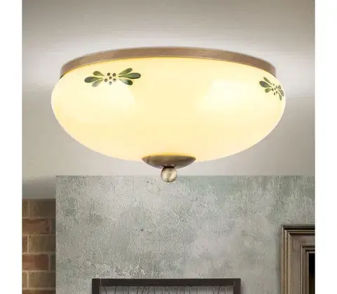 Svietidlá Orion DL 7-673 - Stropné svietidlo LANDHAUS 2×E27/60W/230V pr. 28 cm bronz/béžová DL 7-673 Patina/champ-grün