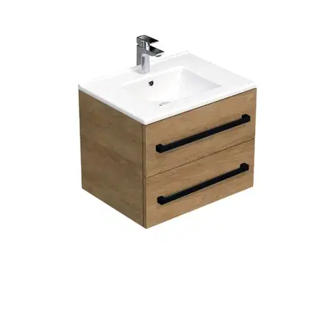 Kúpeľňový nábytok Kúpeľňová skrinka s čiernou úchytkou a umývadlom SAT Cube Way 60x53x46 cm dub Hickory mat CUBE46C602DHMOD CUBE46C602DHMOD