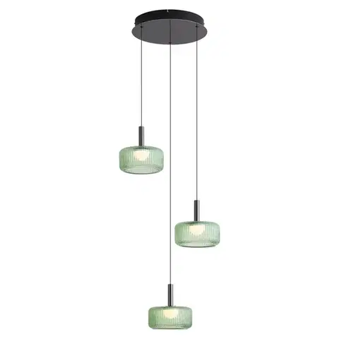 Závesné svietidlá Dizajnová závesná lampa kovovo sivá so zeleným sklom, vrátane 3-stupňovo stmievateľnej LED, 3-svetelná Easylift - Fiera