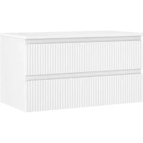 Kúpeľňový nábytok MEXEN/S - Rivel kúpeľňová skrinka pod umývadlo 90 cm s doskou, 2 zásuvky, reliéf, biela mat 91A20-09047-2-BFFC01