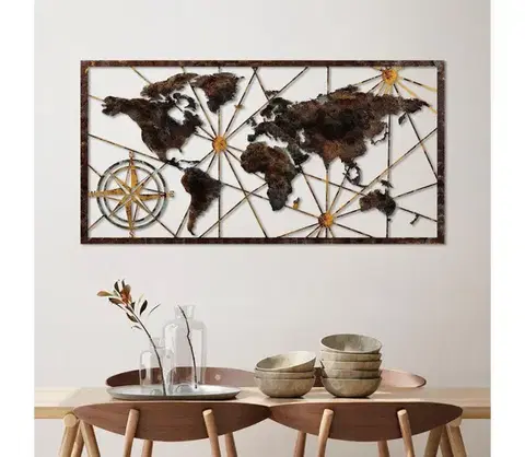 Obrazy  Nástenná dekorácia 120x60 cm mapa sveta kov 891TNL2424