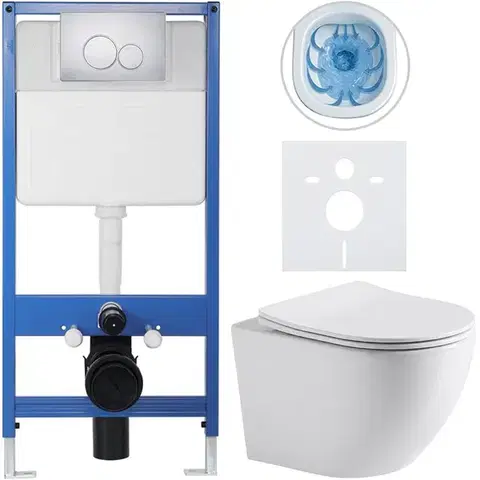 Záchody CERANO - Kompletný WC set Profi/Cesso - biela lesklá - WC tlačidlo Duo/Chrom - predstenová inštalácia - 49x36 CER-8050BD84211