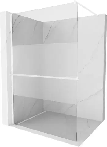 Sprchové dvere MEXEN/S - Kioto+ Sprchová zástena WALK-IN s poličkou a držiakom uterákov 70 x 200, transparent/vzor, biela 800-070-121-20-35