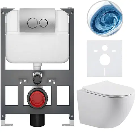 Záchody CERANO - Kompletný WC set Basic/Cesso - biela lesklá - WC tlačidlo Dualo/Strieborná - závesné - nízky modul - predstenová inštalácia - 49x36 CER-8050BD85984
