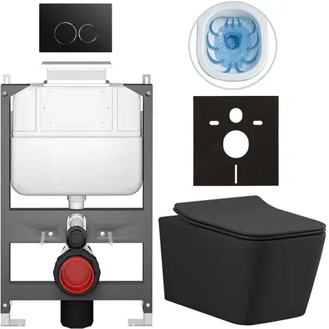 Záchody CERANO - Kompletný WC set Basic/Forte - čierna matná - WC tlačidlo Dualo/Čierna - ovládanie zhora - predstenová inštalácia - 51x36 CER-8050BD86380
