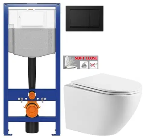 Závesné wc sety CERSANIT predstenový inštalačný systém s čiernym tlačidlom K97-0574 + WC INVENA LIMNOS /VÍROVÉ SPLACH/ WITH SOFT  se sedlem RIMLESS K97-526 0574 LI1