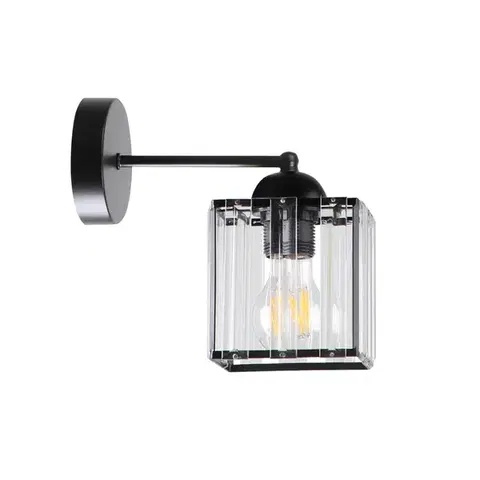 Nástenné svetlá Nástenná lampa Glassia Lamp čierna 1X40 E27 čierne tienidlo + číre kryštály
