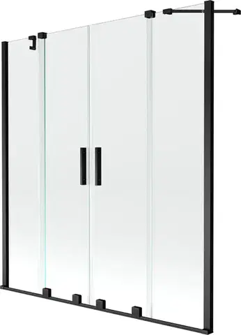 Sprchové dvere MEXEN/S - Velar Duo Dvojkrídlová posuvná vaňová zástena 160 x 150, transparent, čierna 896-160-000-02-70
