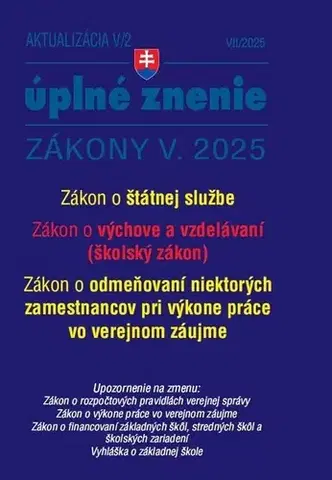 Zákony, zbierky zákonov Aktualizácia 2025 V/2 - Štátna služba, informačné technológie verejnej správy