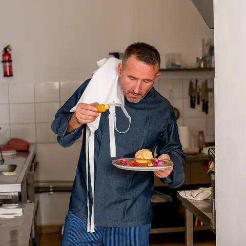 Pánske košele EGOCHEF Kuchársky rondon EGOchef OTTAVIO cool vent JEANS (polybavlna) dlhý rukáv  4XL