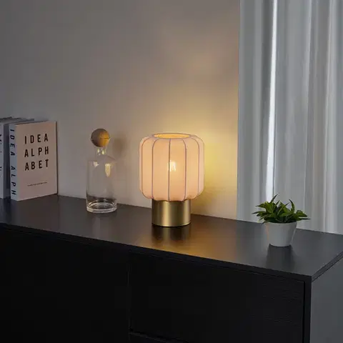 Stolné lampy Japandi stolná lampa zlatá s béžovým tienidlom - Pluni