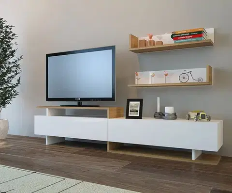 Obývacie steny TV skrinka / Obývacia stena Ayaz - White, Teak