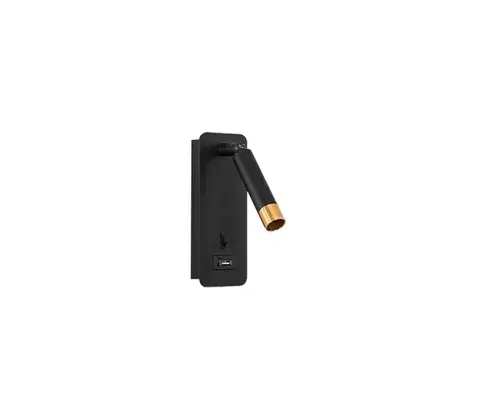 Svietidlá  Nástenné bodové svietidlo s USB nabíjačkou 1xG9/35W/230V čierna/zlatá BEDROOM LIGHT BLACK THIN USB