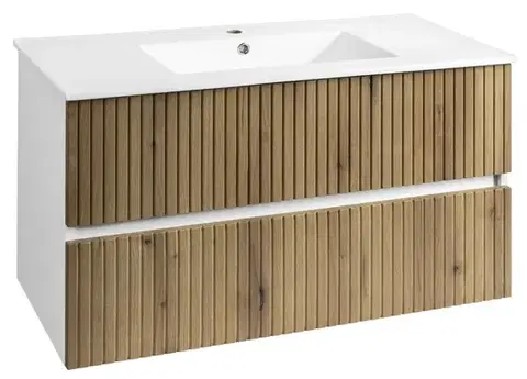 Kúpeľňový nábytok AQUALINE - PANEDA STRIP umývadlová skrinka 99,5x55x45,2cm, dub emporio PN310