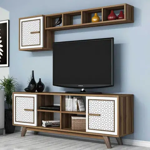 Obývacie steny TV skrinka / Obývacia stena Ayla - Walnut, White