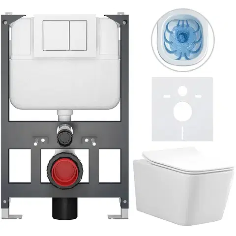 Záchody CERANO - Kompletný WC set Basic/Forte - biela lesklá - WC tlačidlo Maxio/Biela - závesné - nízky modul - predstenová inštalácia - 51x36 CER-8050BD86124