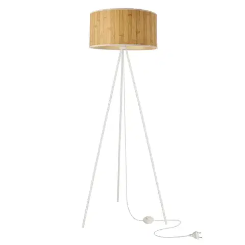 Stojacie lampy Stojaca lampa RAFFI biela E27 1x40W s borovicovým tienidlom, škandinávsky štýl, ekologická prírodná, do obývačky, spálne, pracovne, stojace osvetlenie