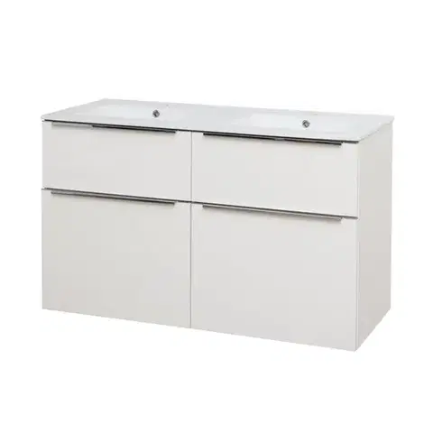 Kúpeľňový nábytok Mereo Mailo, kúpeľňová skrinka s keramickým umývadlom 121 cm, biela, chróm madlo CN513