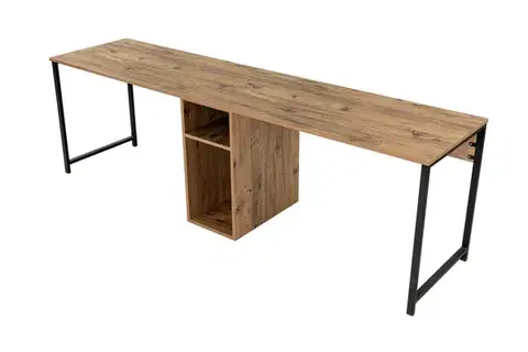 Písacie stoly DUO dvojitý písací stôl, borovica Atlantik / čierna