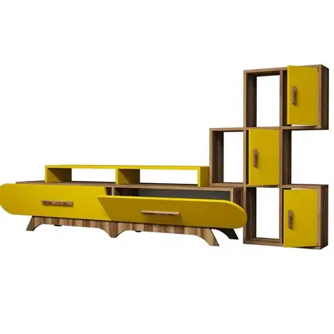 Konferenčné stolíky Televízny stolík so skrinkou Flora S Yellow and Walnut