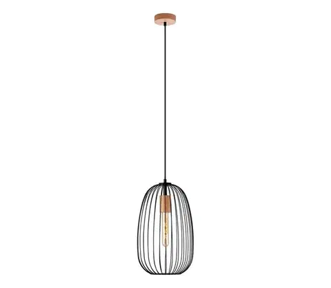 Svietidlá  Závesný luster OVELLA na lanku 1xE27/15W/230V, priemer 25 cm, čierna/borovica W-KM 1367/1 BK+DS