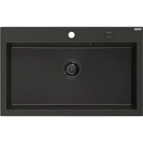 Kuchynské drezy MEXEN/S MEXEN/S - Elix granitový drez 1-miska 800 x 500 mm, čierna/zlatá metalik, sifón čierna 6527801005-75-B