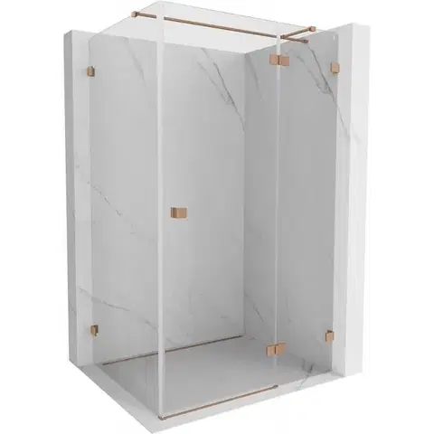Sprchovacie kúty MEXEN/S - Lunar T sprchovací kút dvere krídlové pravá 135 x 110, transparent, meď kartáčovaná 834T-135-110-65-00-P